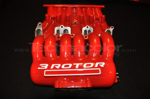 Mazda 3 rotor intake coated in mirror red with satin lettering