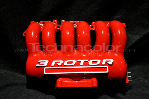 Mazda 3 rotor intake coated in mirror red with satin lettering