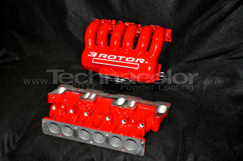 Mazda 3 rotor intake coated in mirror red with satin lettering