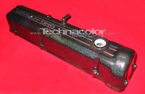 L28 valve cover in Prismatic black with polished lettering and clear