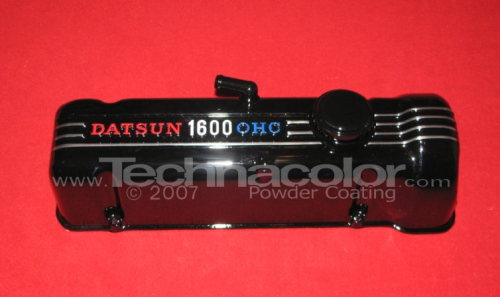 L16 valve cover in Red, white and blue with polished lettering and clear, all in powder.